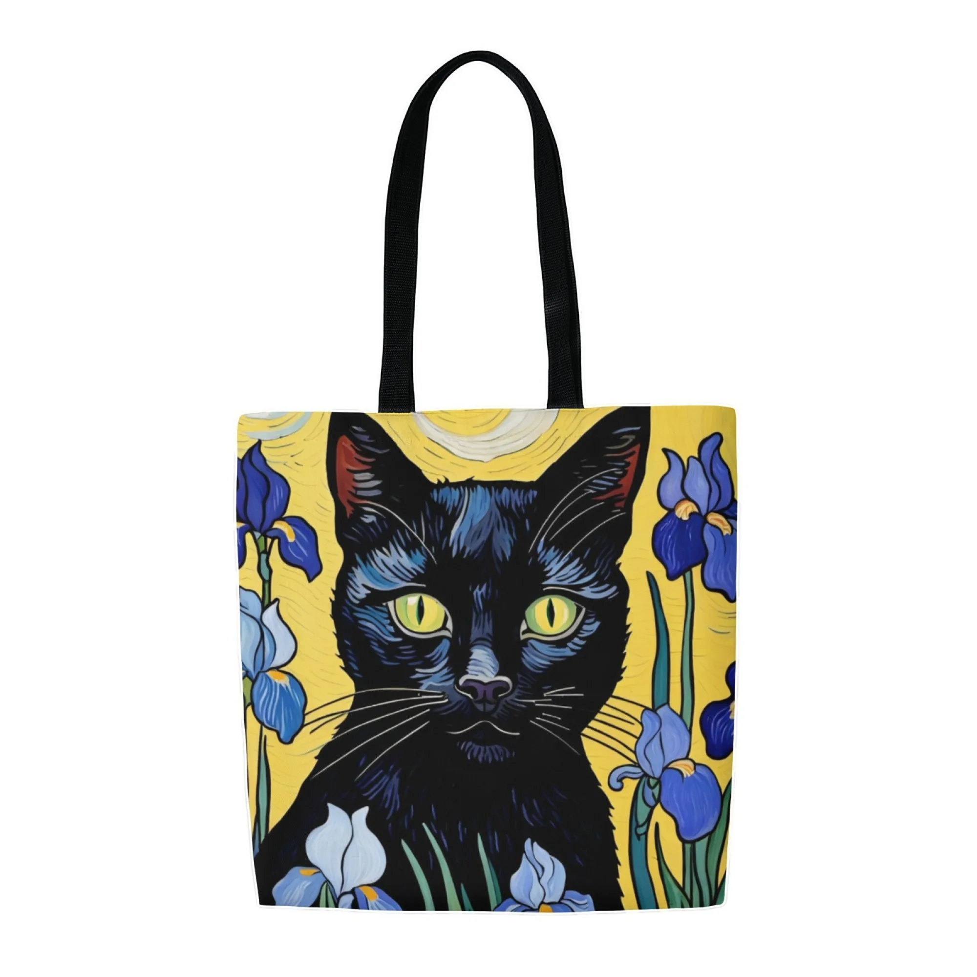 فان جوخ نمط القط الأسود والقزحية قماش حمل حقيبة الانطباعية الفن طباعة حقيبة كتف قابلة لإعادة الاستخدام هدية مثالية لمحبي الفن والقطط #6