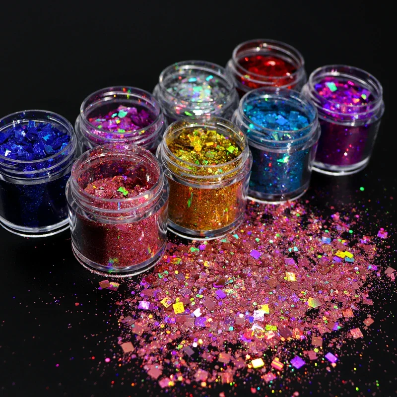 10ml Holographic Chunky Glitter For Epoxy Resin Filling Mixed Quadrilateral Laser Flakes Pigment DIY Pendant Tumbler Art Fillers