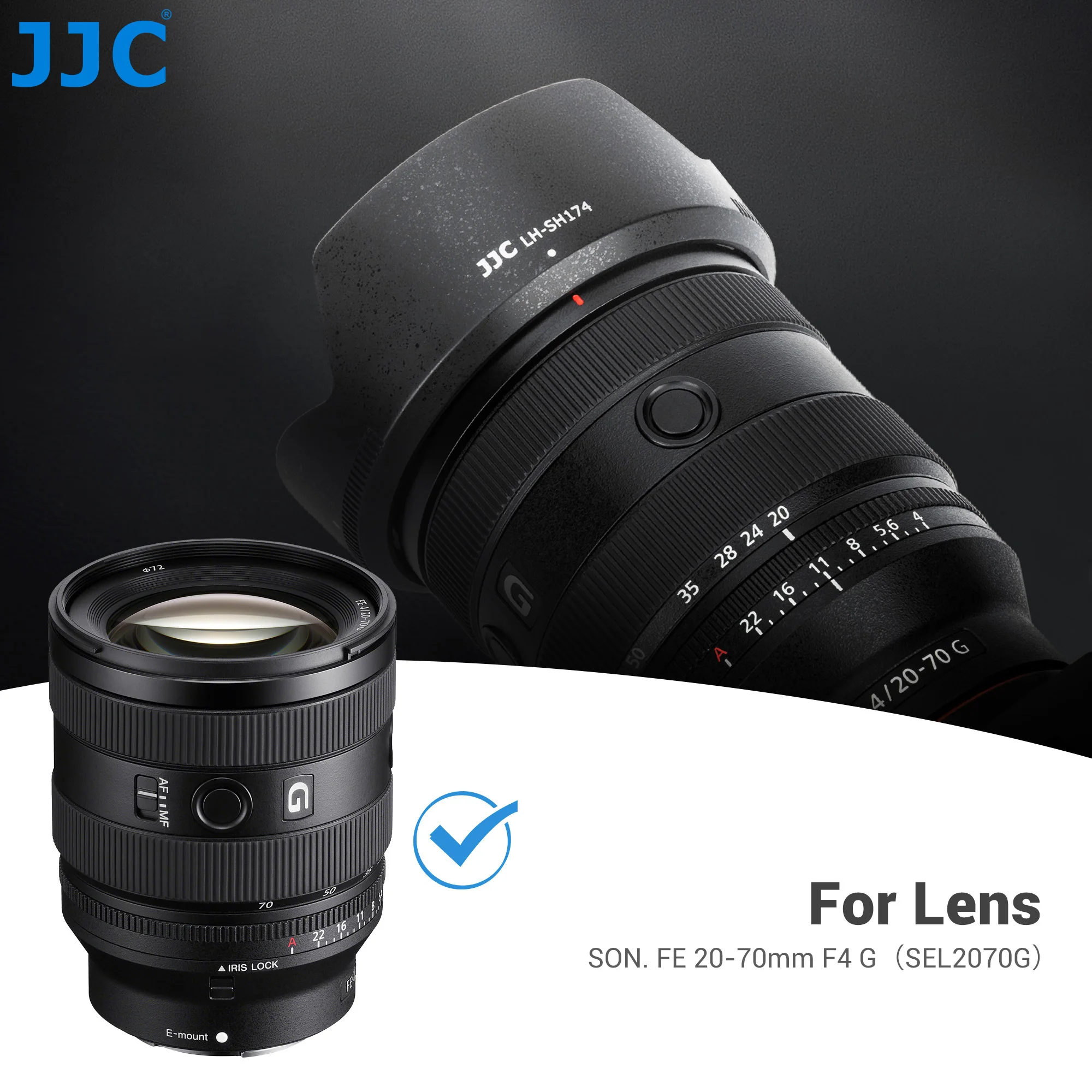 SONY FE 20-70mm F4 G SEL2070G レンズフードヒビあり JJC リバーシブルフラワーレンズフードカバー Sony FE 20-70mm F4 G