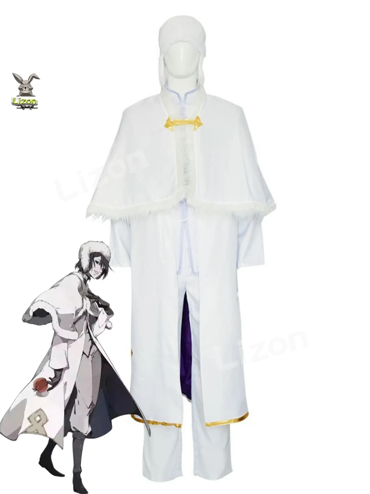 Anime Bungou Stray Dogs 3rd Season Fyodor D Cosplay Costume White Uniforms Cloak Hat  for Adult Halloween