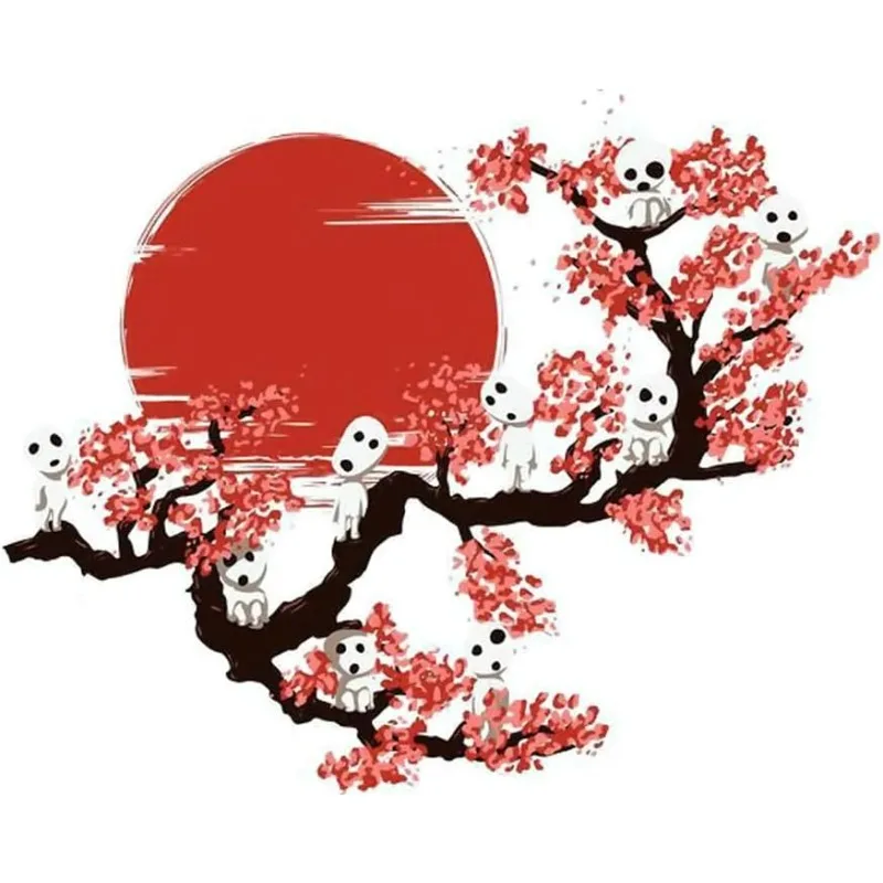 Red Sun Cherry Blossom Vinyl Sticker, Waterproof Decal for Fridge, Desk, Cabinet, Laptop, Tumbler, Smooth Surfaces Decor