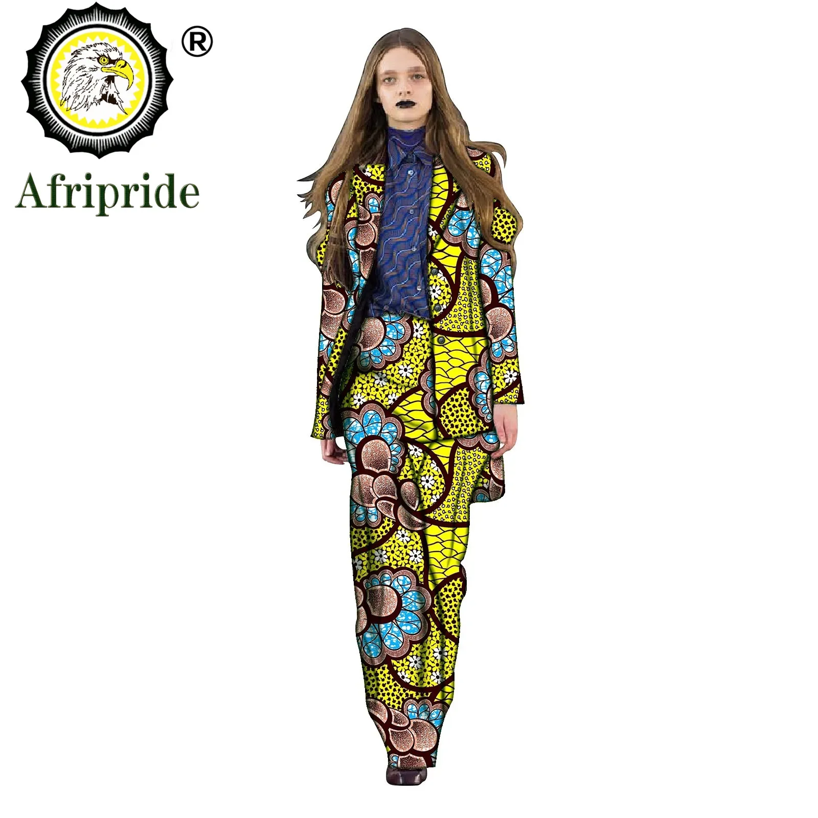 Imagem -03 - Terno Africano para as Mulheres Imprimir Jaqueta Longa e Ancara Calças Peça Conjunto Formal Outwear Dashiki Roupas de Algodão Puro S2026042