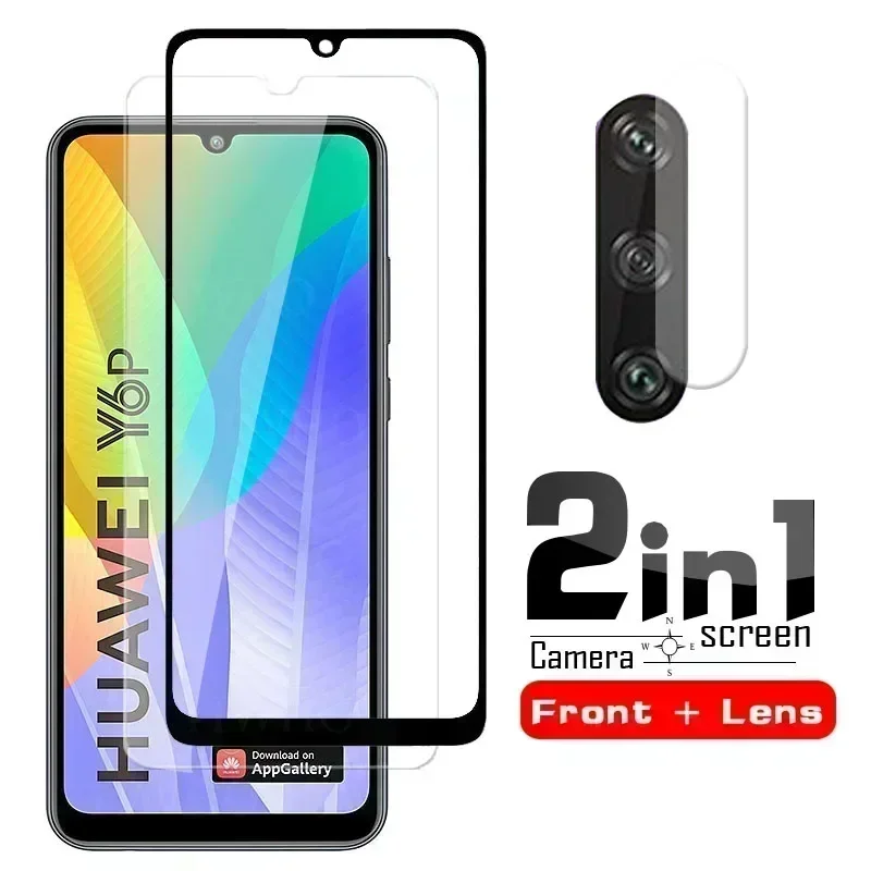 2 IN 1 for Huawei Y6p Tempered Glass 9H 2.5D Premium Screen Protector Film for Huwei Y6 Y 6 P MED-LX9 MED-LX9N Camera Lens Glass