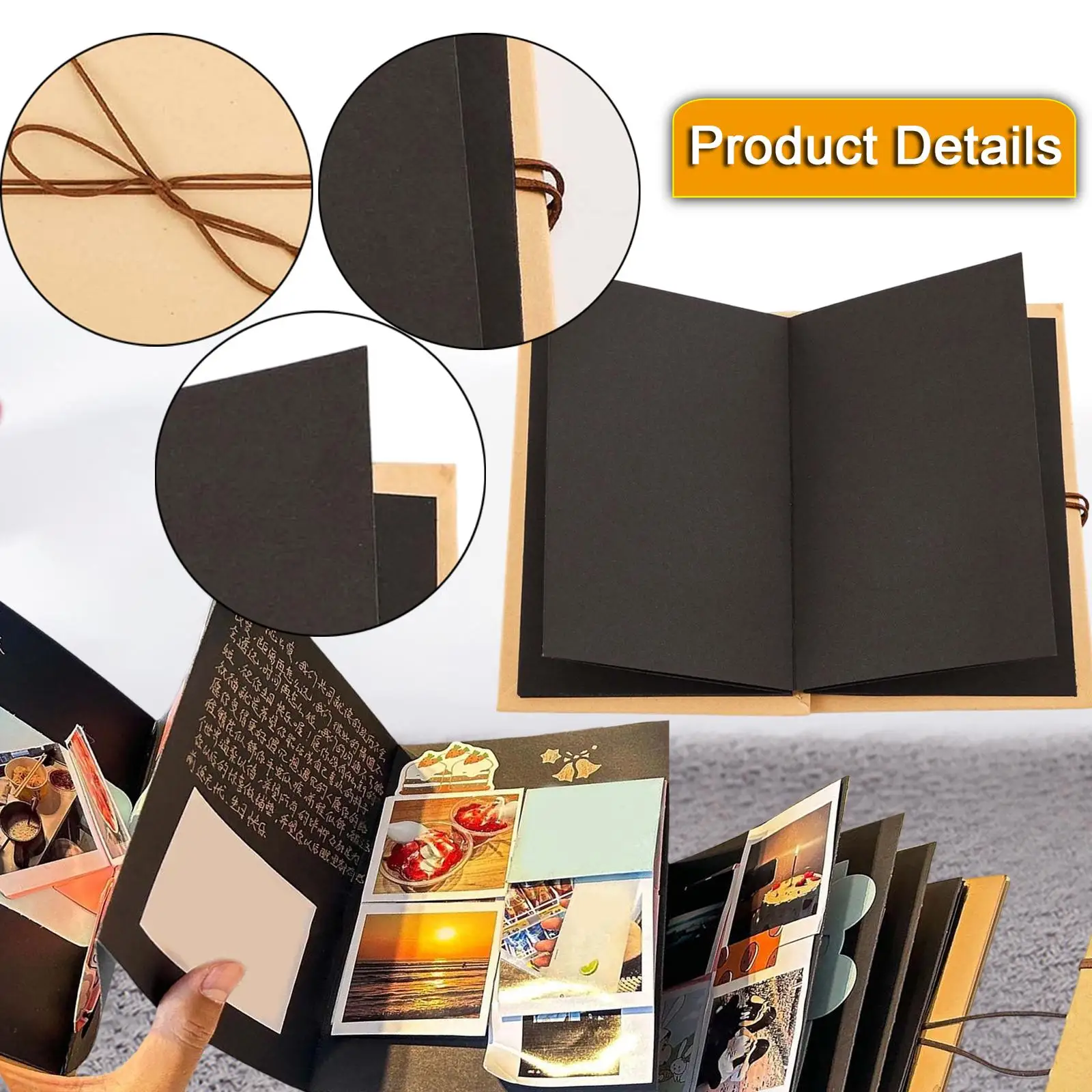 Photo Album Memory Scrapbook Album Book Paper Pages Customizable Layout with Tie for Travel Photos and Home Decor Gift Ideas