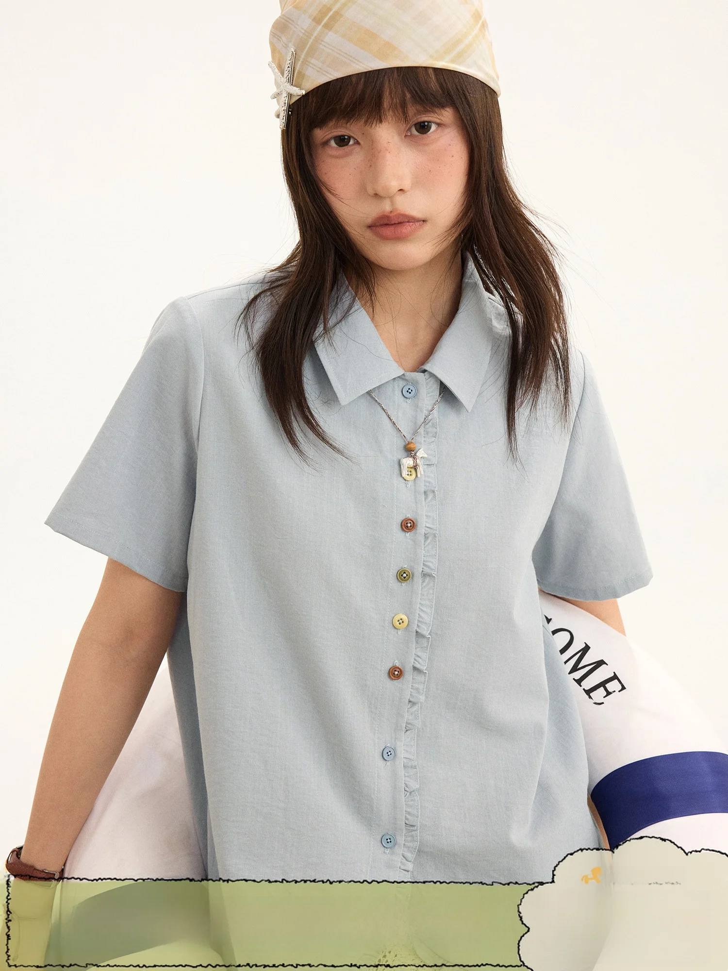 

Ретро-рубашка с коротким рукавом «Вулкан», легкая, дышащая, с волнообразным кружевом, свободного кроя, из смесового хлопка, летняя женская рубашка