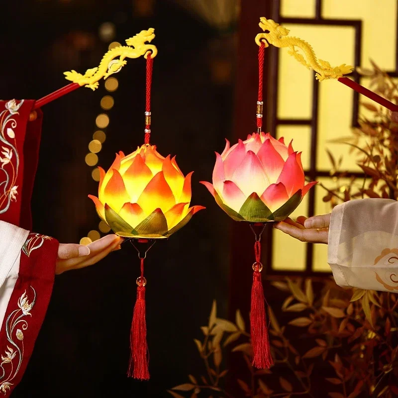 2024 New Mid-Autumn Festival Lotus Lantern Hand Held incandescente Light Lotus Lantern Chinese Festive Atmosphere Decoration Prop