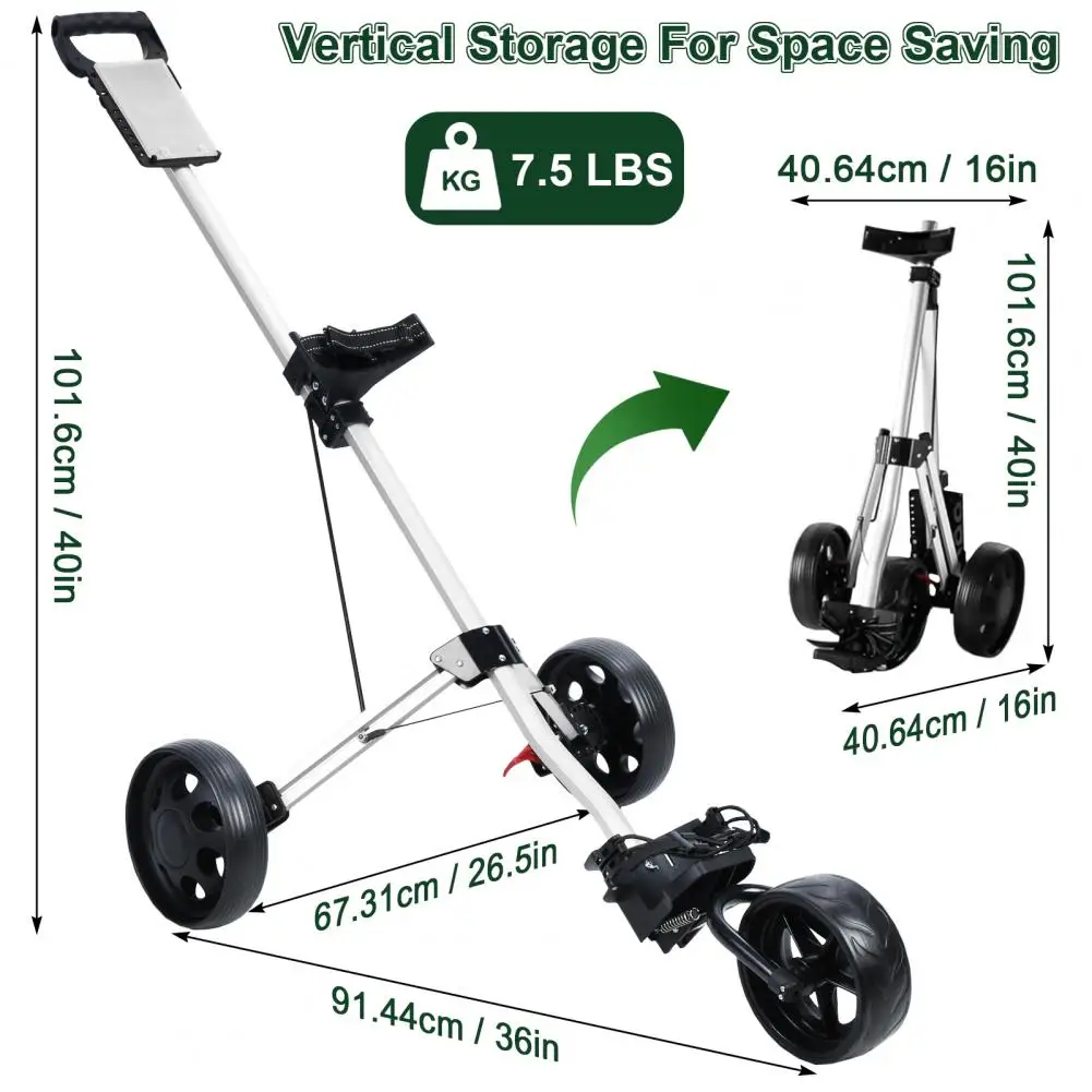 Folding Aluminum Alloy Golf Trolley 3 Wheels Golf Bag Pull Push Cart Scorecard Board Holder Adjustable Trolley With Footbrake ﻿