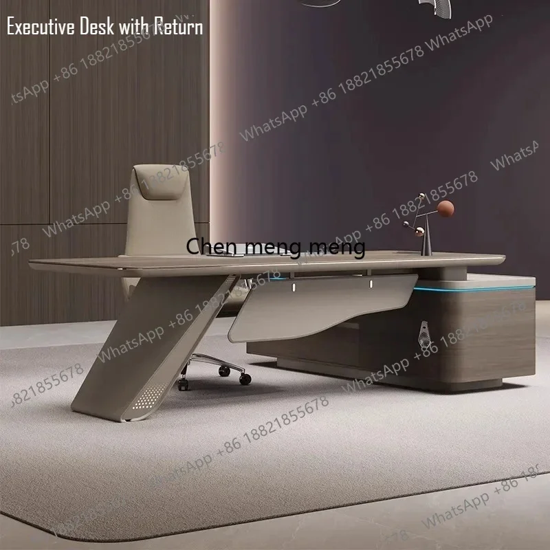 

D182L-Shaped Executive Desk – Modern CEO Office Table with Return Cabinet, Lockable Drawers & Cable Grommet