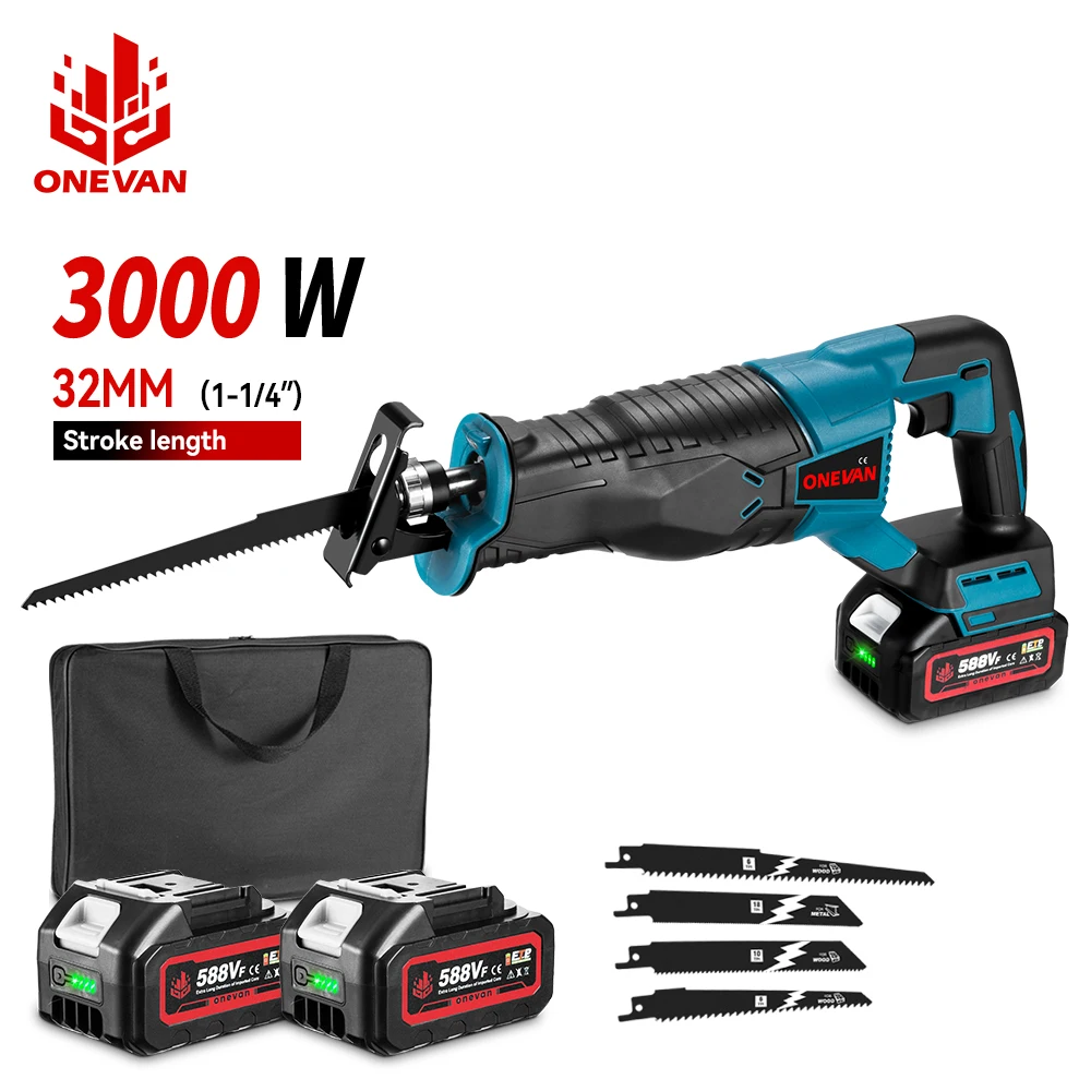 ONEVAN 3000W Brushless Cordless Reciprocating Saw Electric Chainsaw Cut Saw Wood Metal Pipe Cutting Tools For Makita 18v Battery