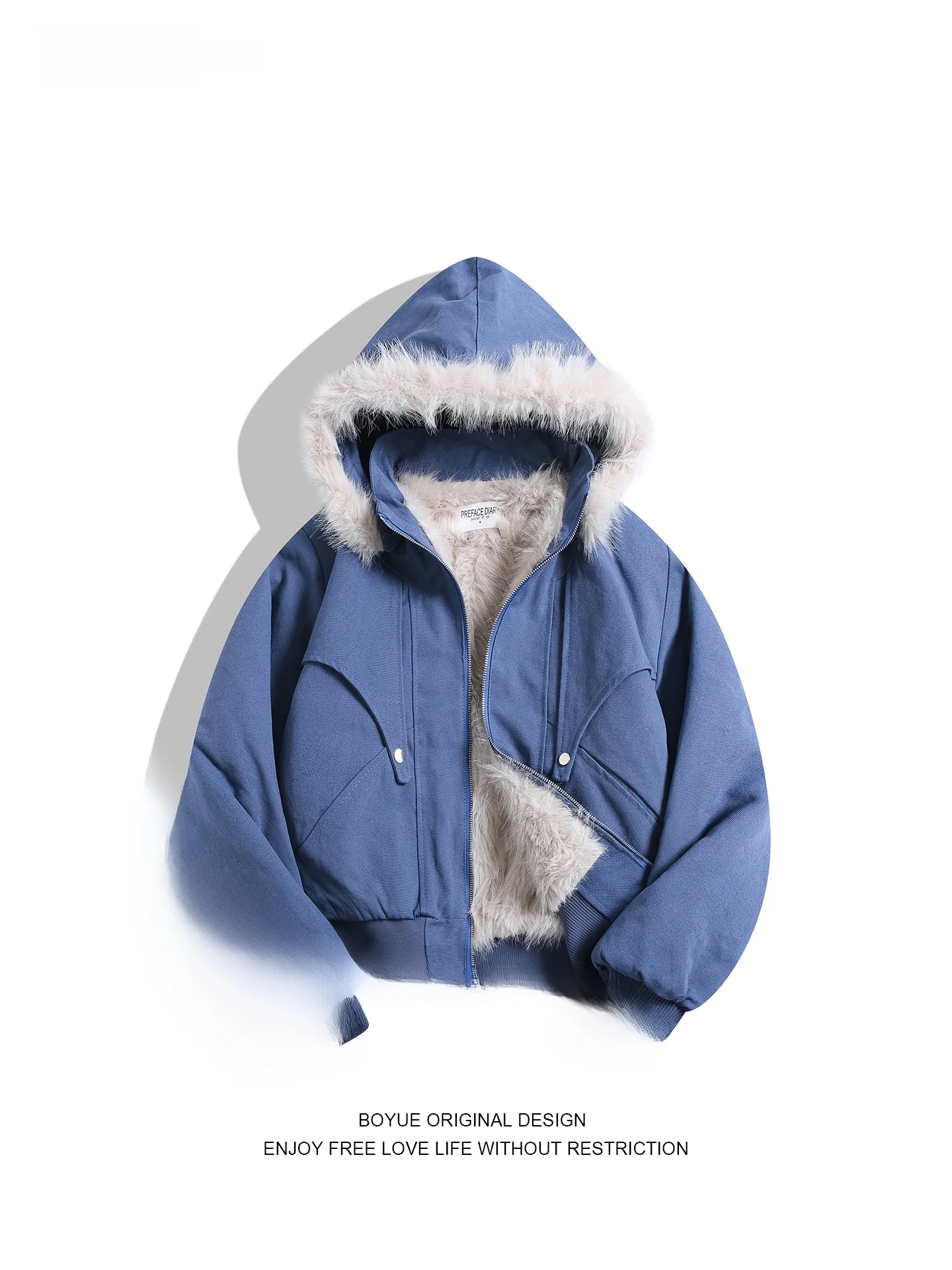 

Boyue Battle Sculpture Тяжелая шапка из чистого хлопка с меховым воротником Съемная хлопковая куртка Теплая верхняя одежда для мужчин