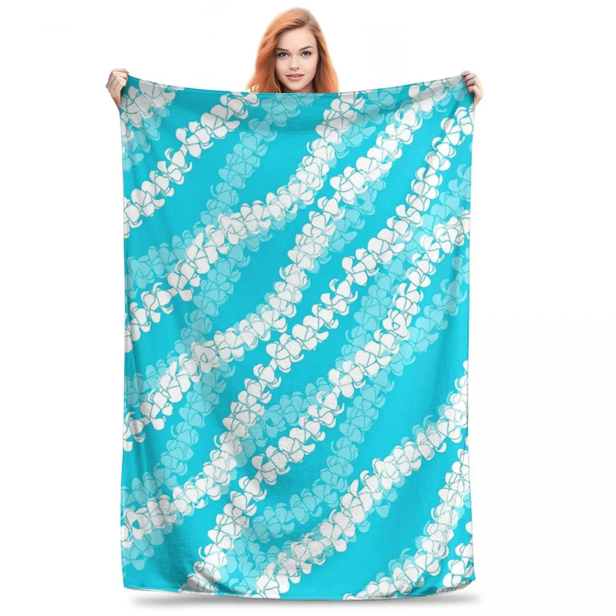 Puakenikeni Single Leis On Turquoise Blanket Flannel Breathable Throw Blankets Sofa For Home Bedroom Throws Bedspread Quilt