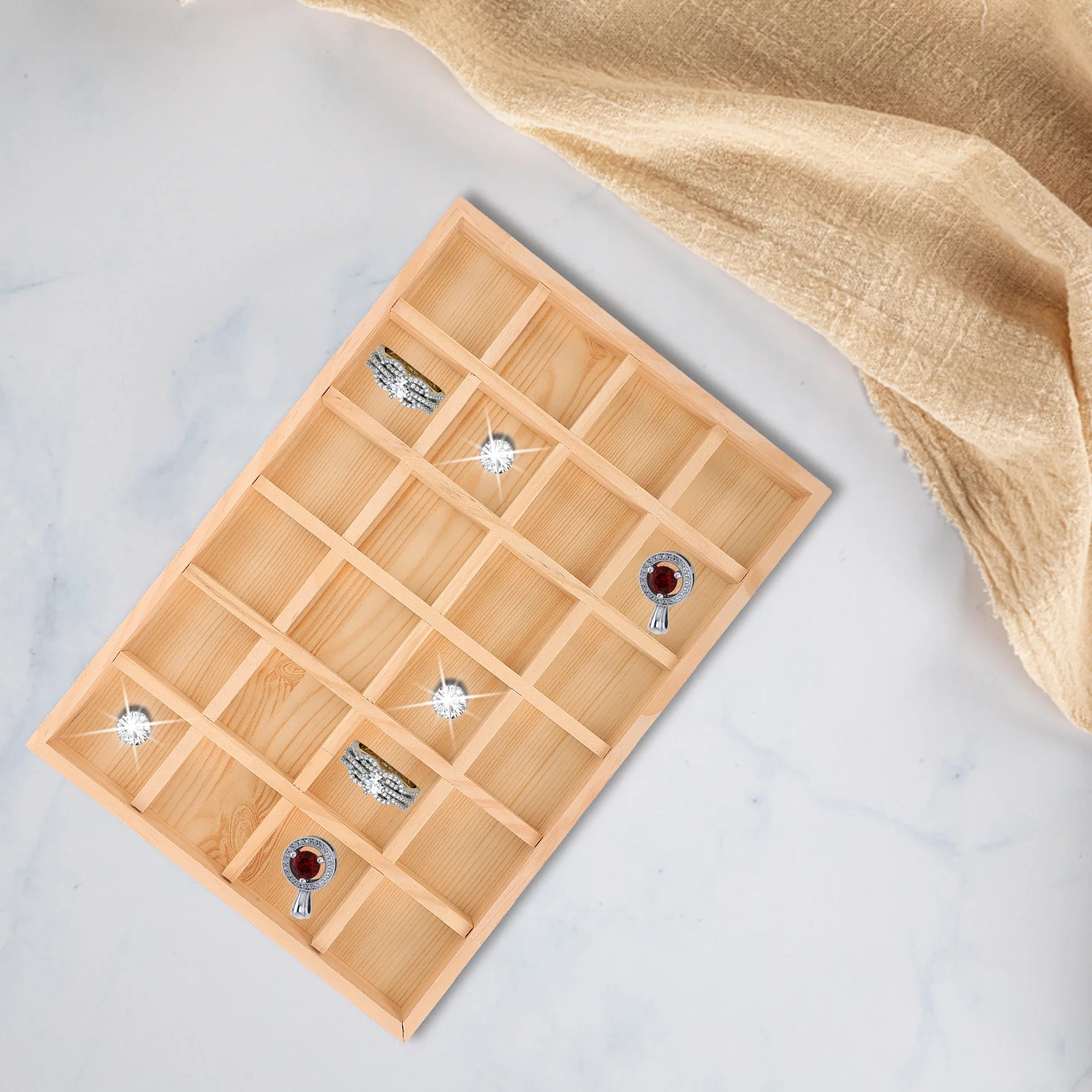

Jewelry Organizer Tray Bamboo Display Tray 24 Slots for Rings Earrings Necklaces Bracelets Jewelry Drawer Organizer