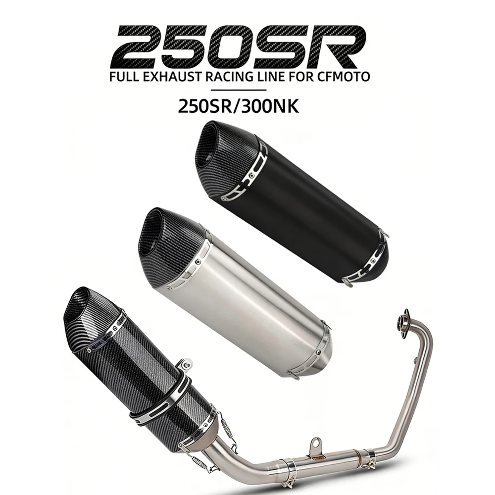 

Универсальная выхлопная система Slip-on для мотоциклов: полная система, передняя соединительная труба, глушитель R77 для CFMoto NK250, 250SR, NK300, 300SR