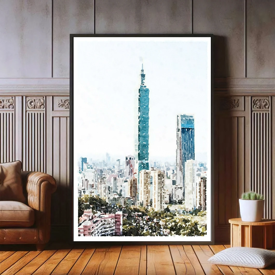 تايبي 101 تايوان ناطحة السحاب مدينة المائية طباعة ، سيتي سكيب المشارك بناء جدار ديكور فني قماش طباعة ديكور المنزل الجدار #1