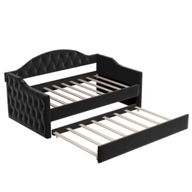Modern two-size reclining tufted velvet upholstered sofa bed with multiple USB and Type-C charging ports