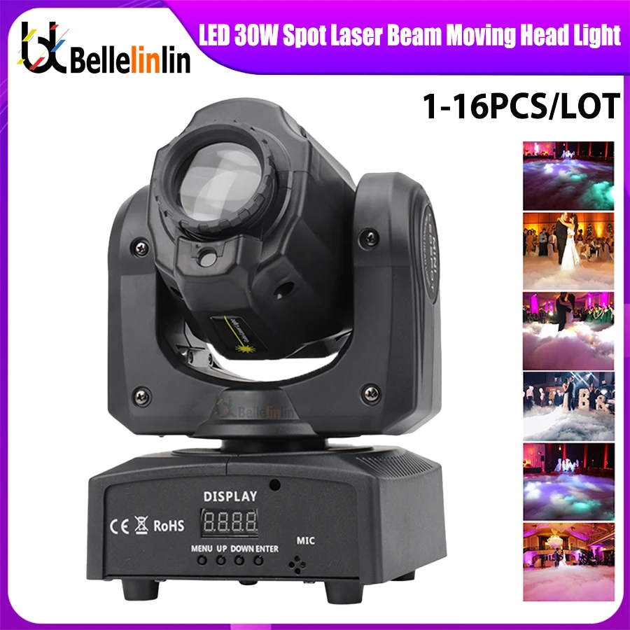 No Tax 1-16Pcs 30W LED Laser Spot Moving Head Stage Effect Lighting For DJ Disco Events Party DMX Lamp 8 Gobos 8 Colors Beam