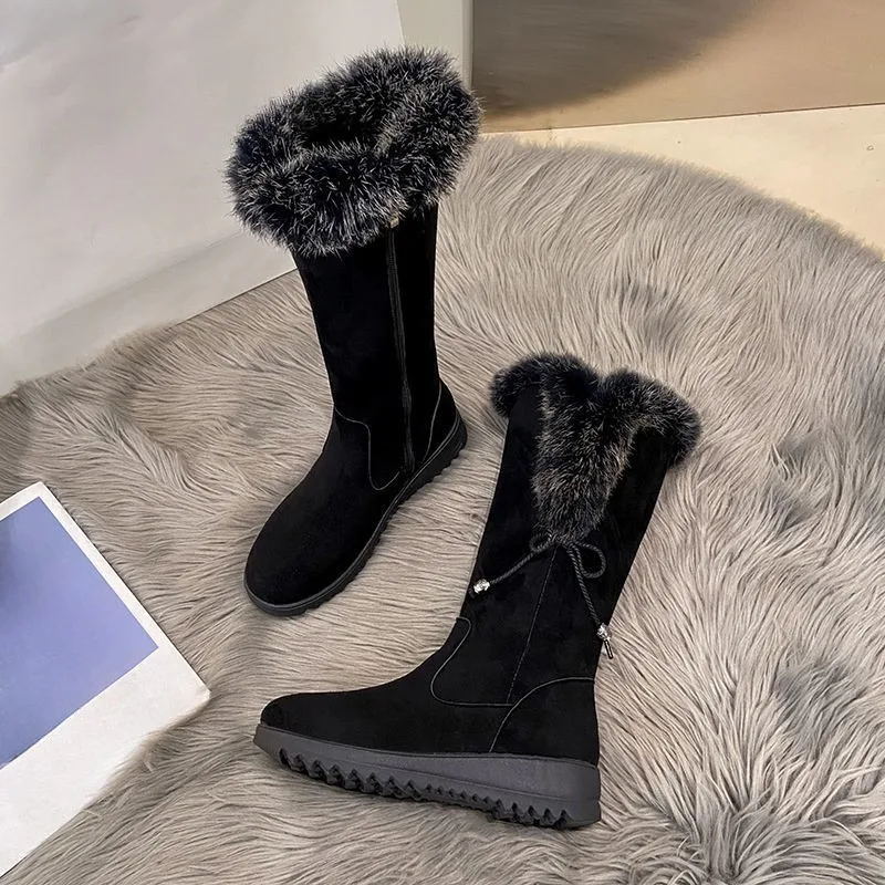 Women's Shoes 2024 New Side Zip Women's Boots Winter Warm Mid-Calf Women's Snow Boots Solid Flat with Short Plush Shoes Female