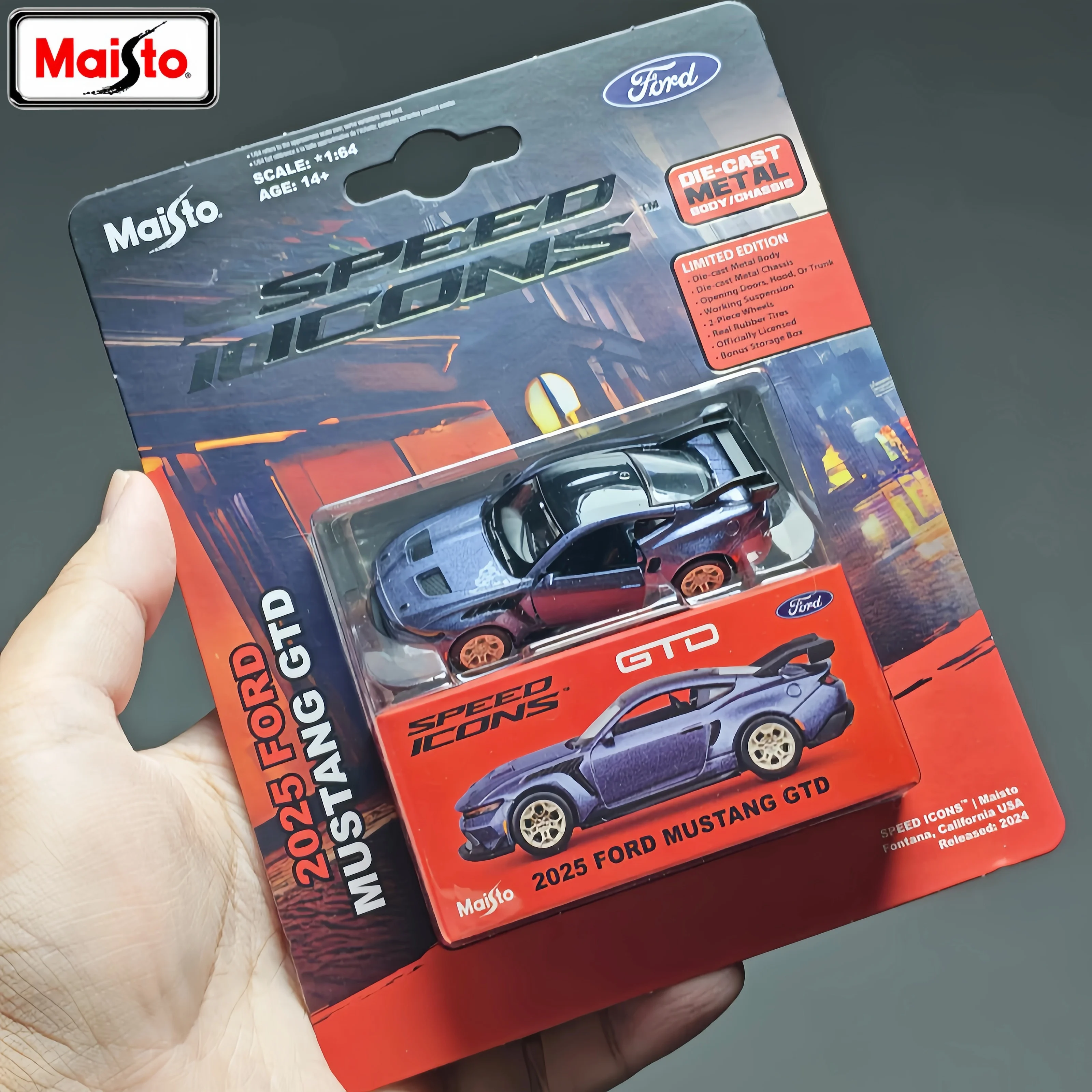 Maisto 1:64 Diecast Car Models 2025 Ford Mustang Gtd Alloy Car Model Rubber Tire Exquisite Hanging Card Packaging Birthday Toy