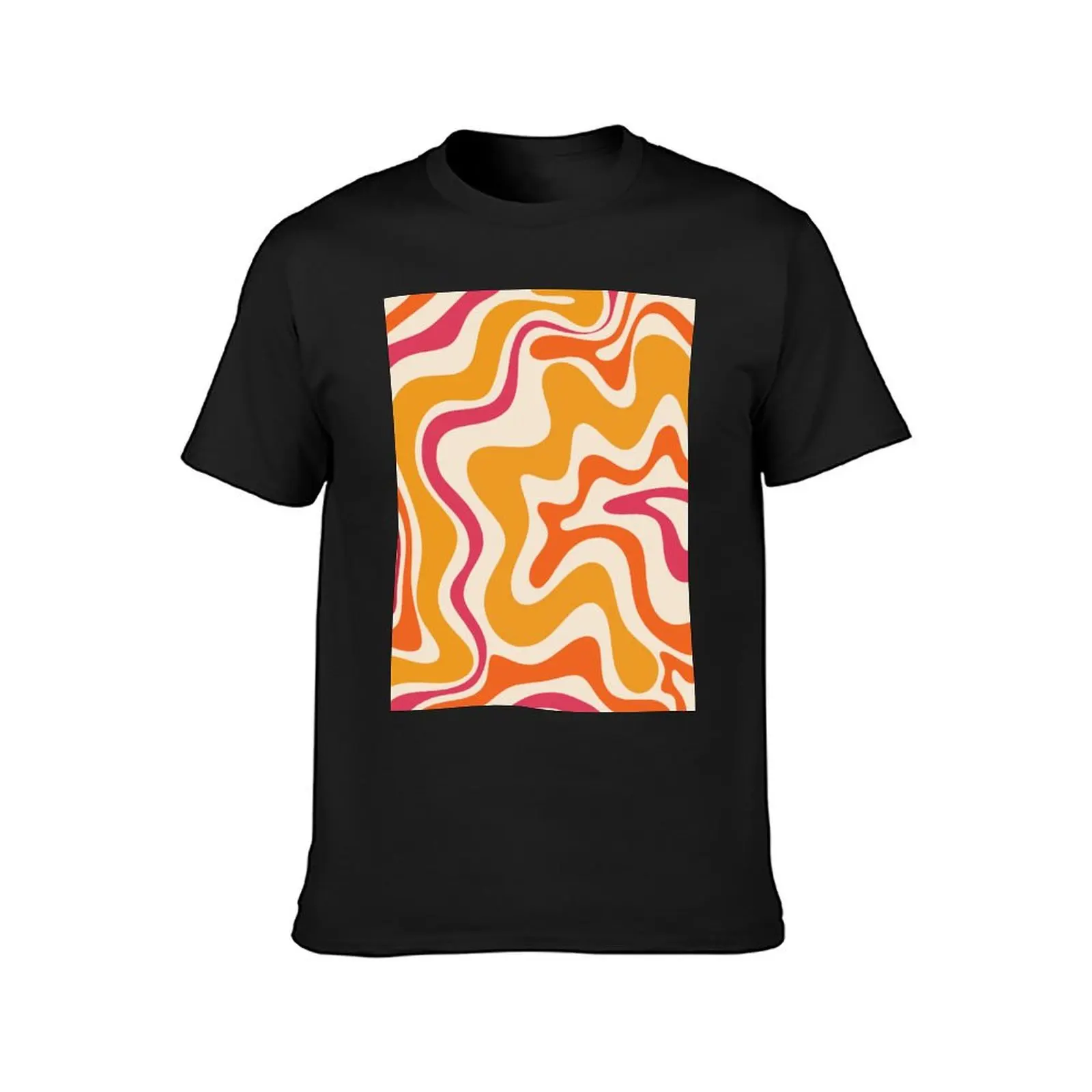 Retro Liquid Swirl Abstract Pattern Mustard Ochre Orange Magenta T-Shirt vintage clothes Blouse tops Men's t-shirts