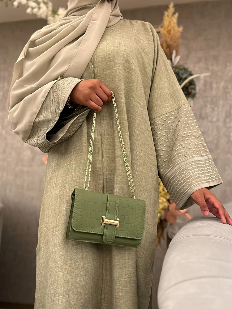 

Muslim New O-neck Long Sleeve Loose Robe Temperament High Waist Pleated Spliced Cardigans Elegant Ladies Casual Commute Overcoat
