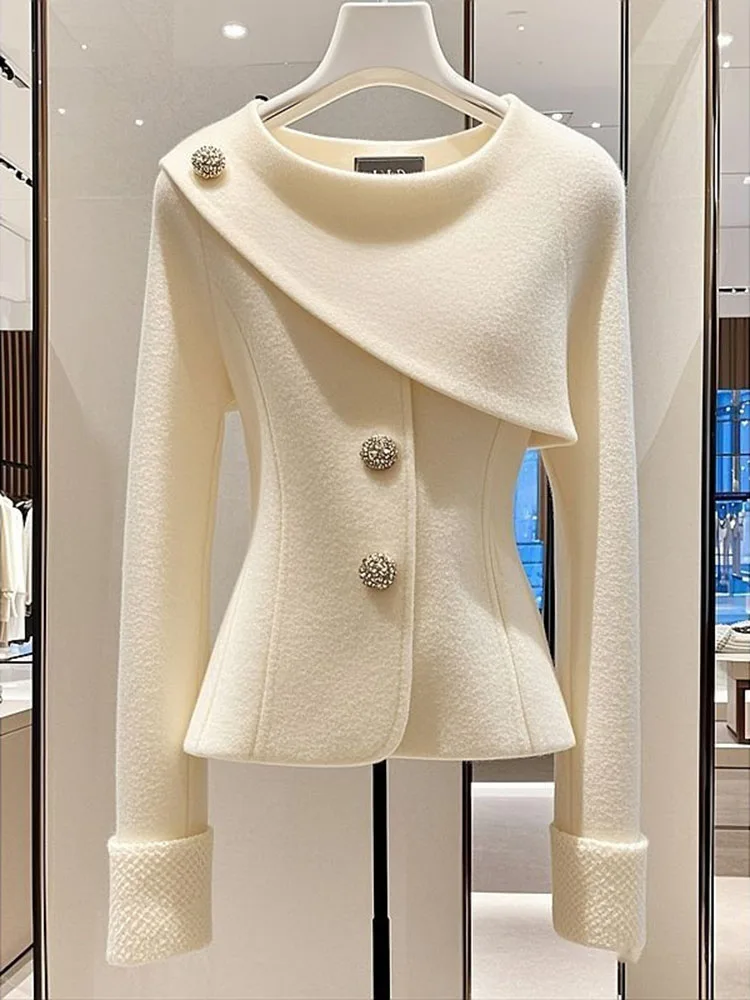 2025 Woolen Coat Autumn Women Exploded With A Unique Sense Of High Quality Super Good-Looking Temperament Fashionable Beige Coat