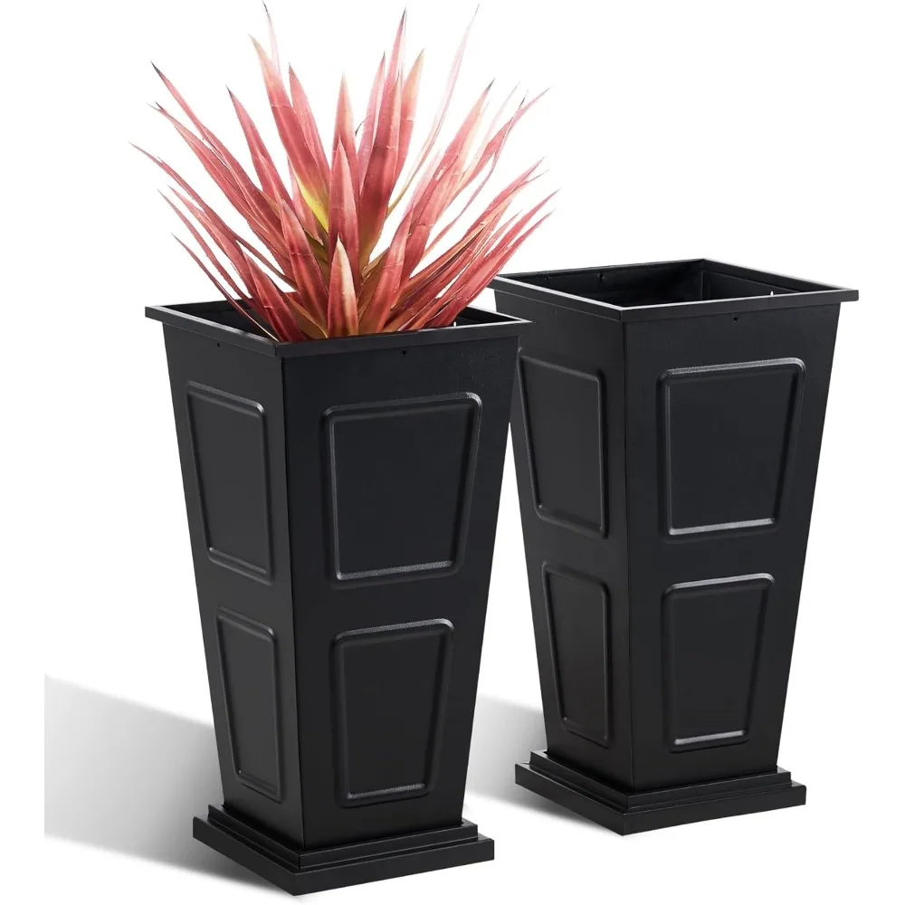 

23 Tall Metallic Planter for Outdoor Plants Set of 2, Tapered Steel Flower Pot with Removable Middle Partition Drainage Holes, L