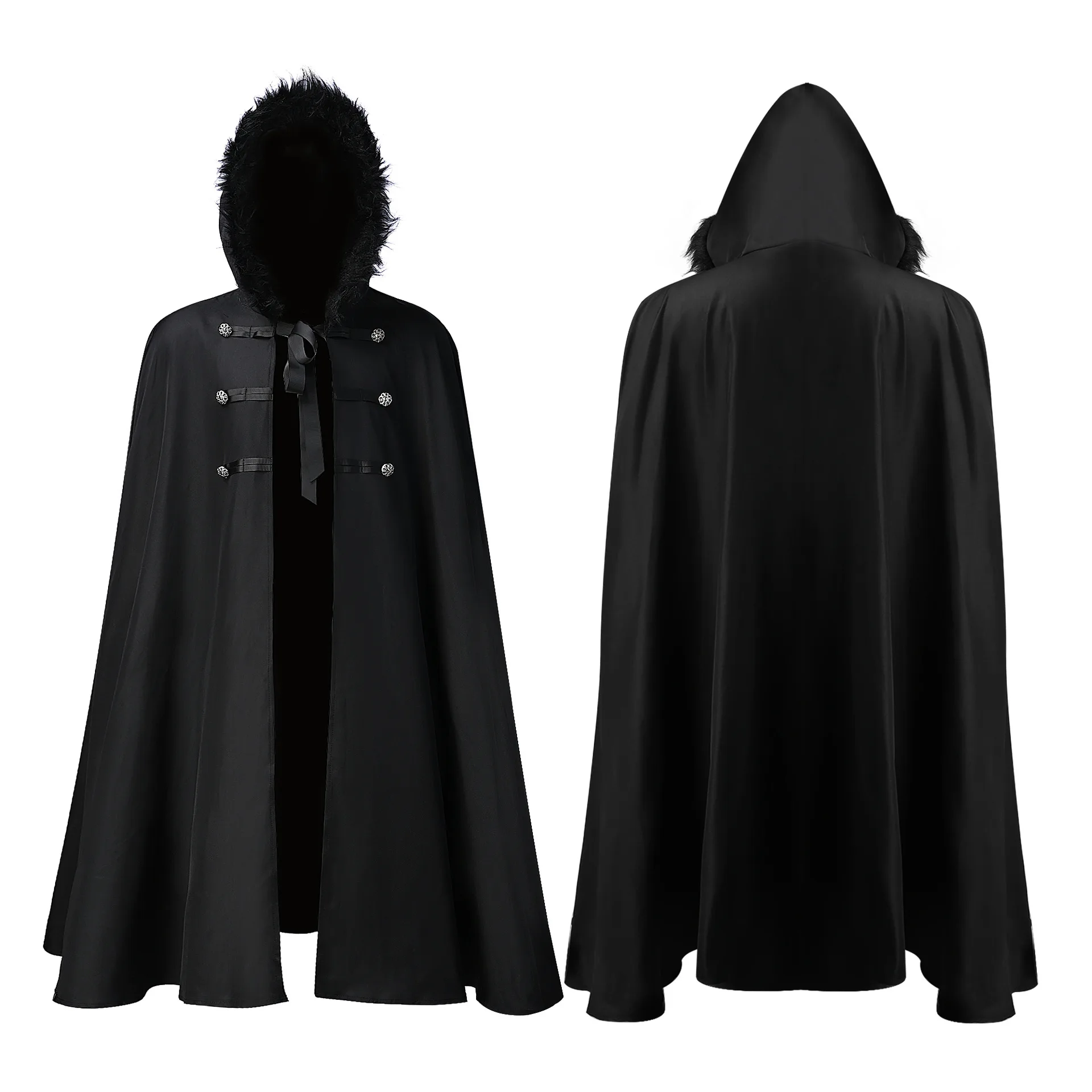 

European And American Halloween Costumes, Medieval Renaissance Gothic Style Coat With Fur Cape