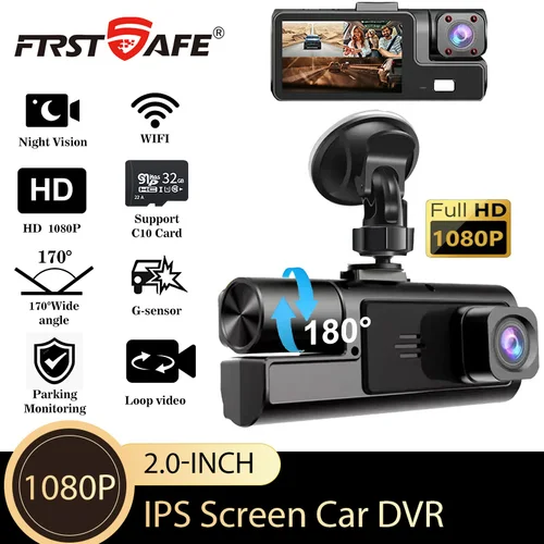 Cámara WIFI 3 para coche DVR Mini 1080P, cámara de salpicadero interior para vehículo, grabadora DVR de tres canales, grabadora de vídeo, Mini videocámara Dashcam