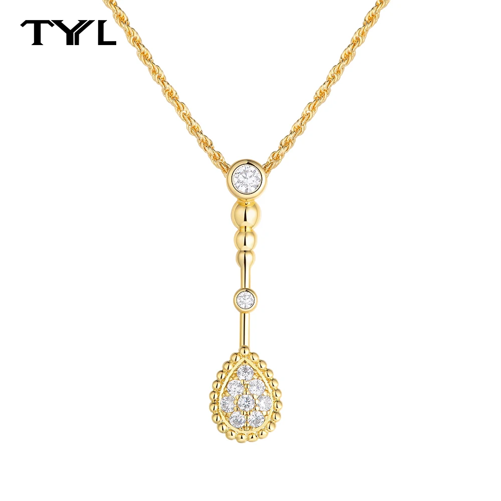 TYYL Luxury New Brand Silver Chains For Women Fashion Jewelry Party Full Diamond Water Drop 5A Zircon Pendant Rose Gold Necklace