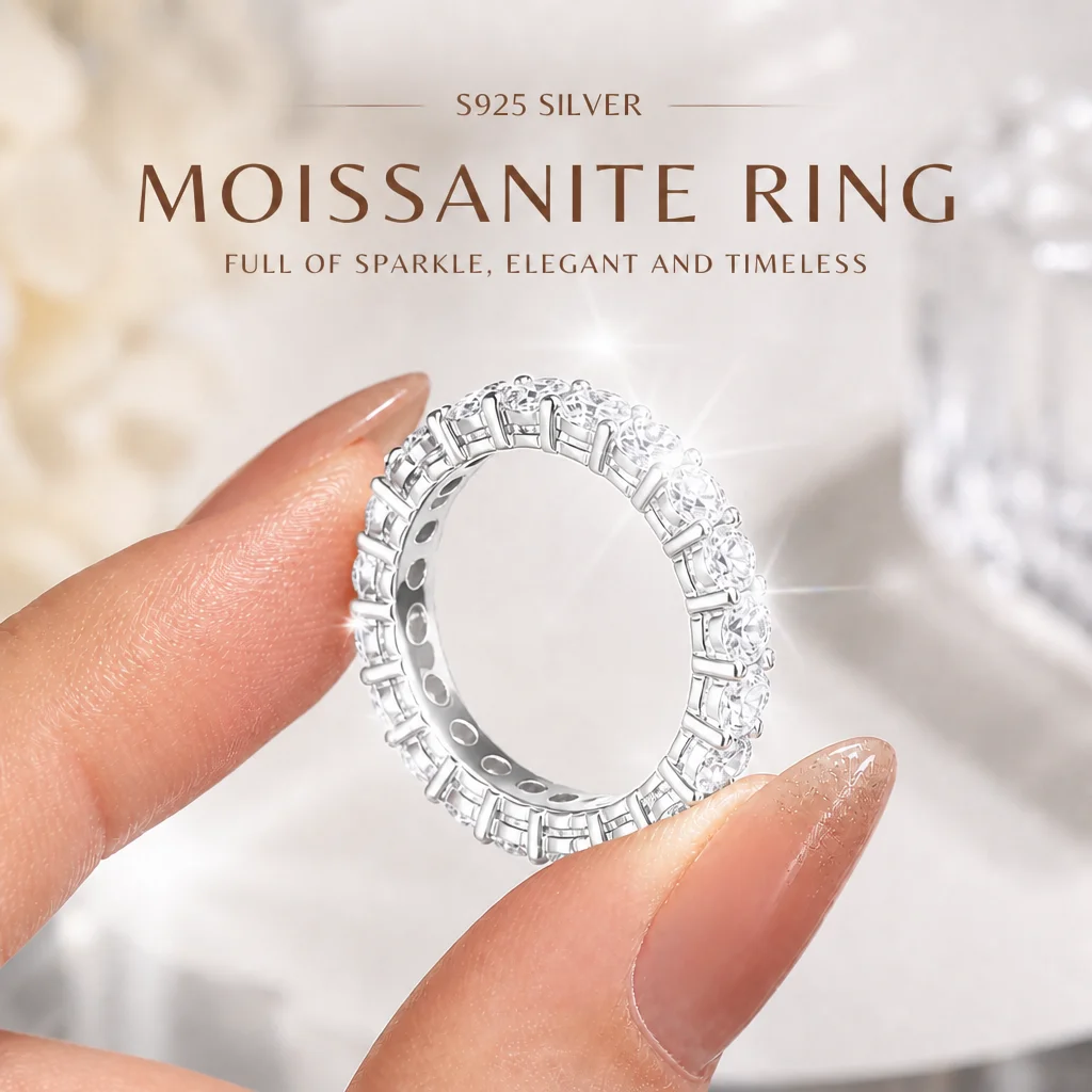 Damen-Moissanit-Ringe mit GRA-Zertifikat S925 Sterling Silber Luxus-Band Funkelnde Ringe Hochzeit Jubiläum Party Geschenke – Detail 4