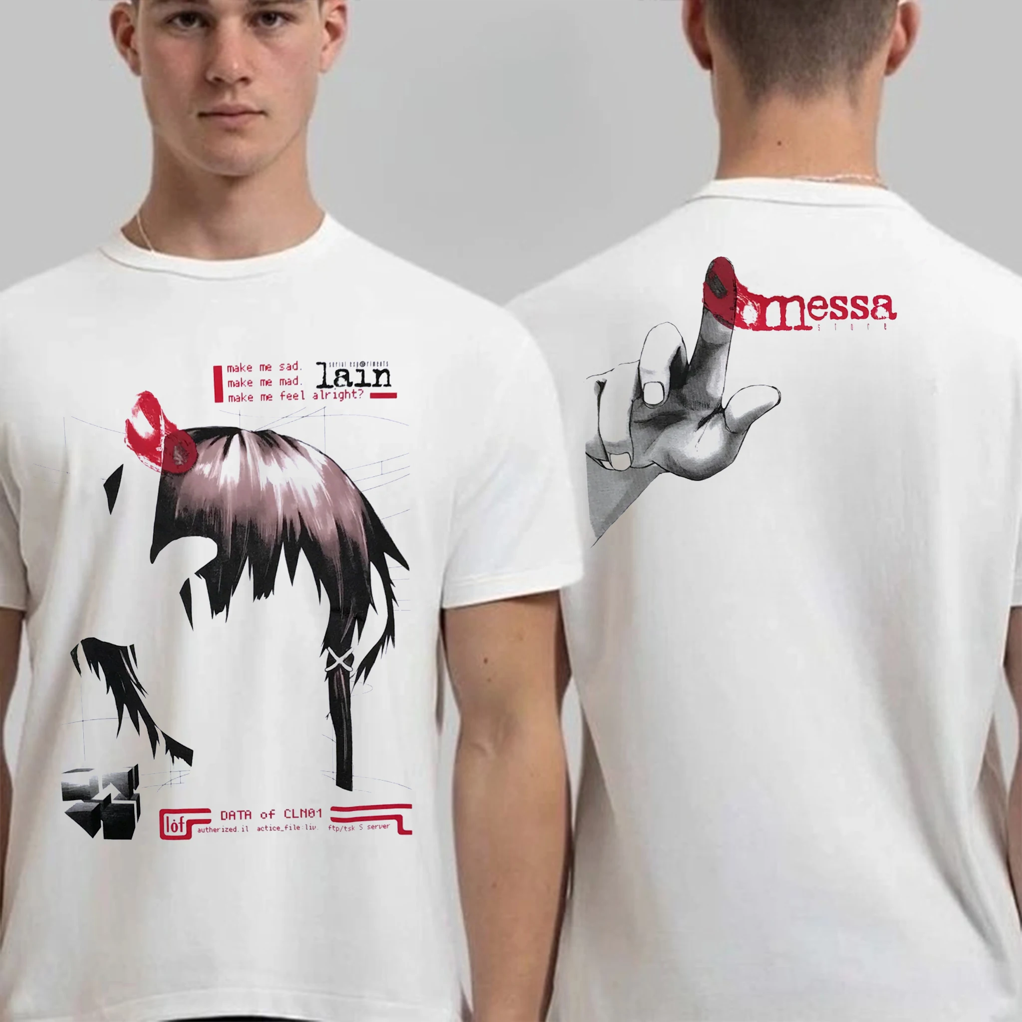 Anime Serial Experiment Lain Graphic Print Cotton T-shirt Japanese Manga Street Trend Clothing Men Women Harajuku Y2K Streetwear