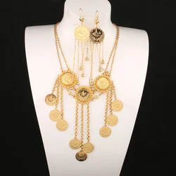 Arabic Wedding Jewelry Set Tassel Long Earrings Women Necklace Muslim Wedding Party Statement Earrings Luxury Necklaces Fashion