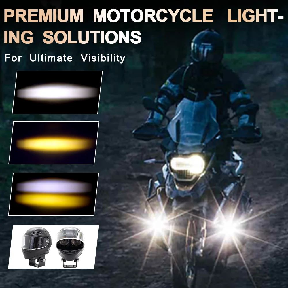 Motorcycle Car LED Headlight Modified Light Helmet Spotlights Dual Eye White Yellow  flash 12V Electric Vehicle Truck Motorbike