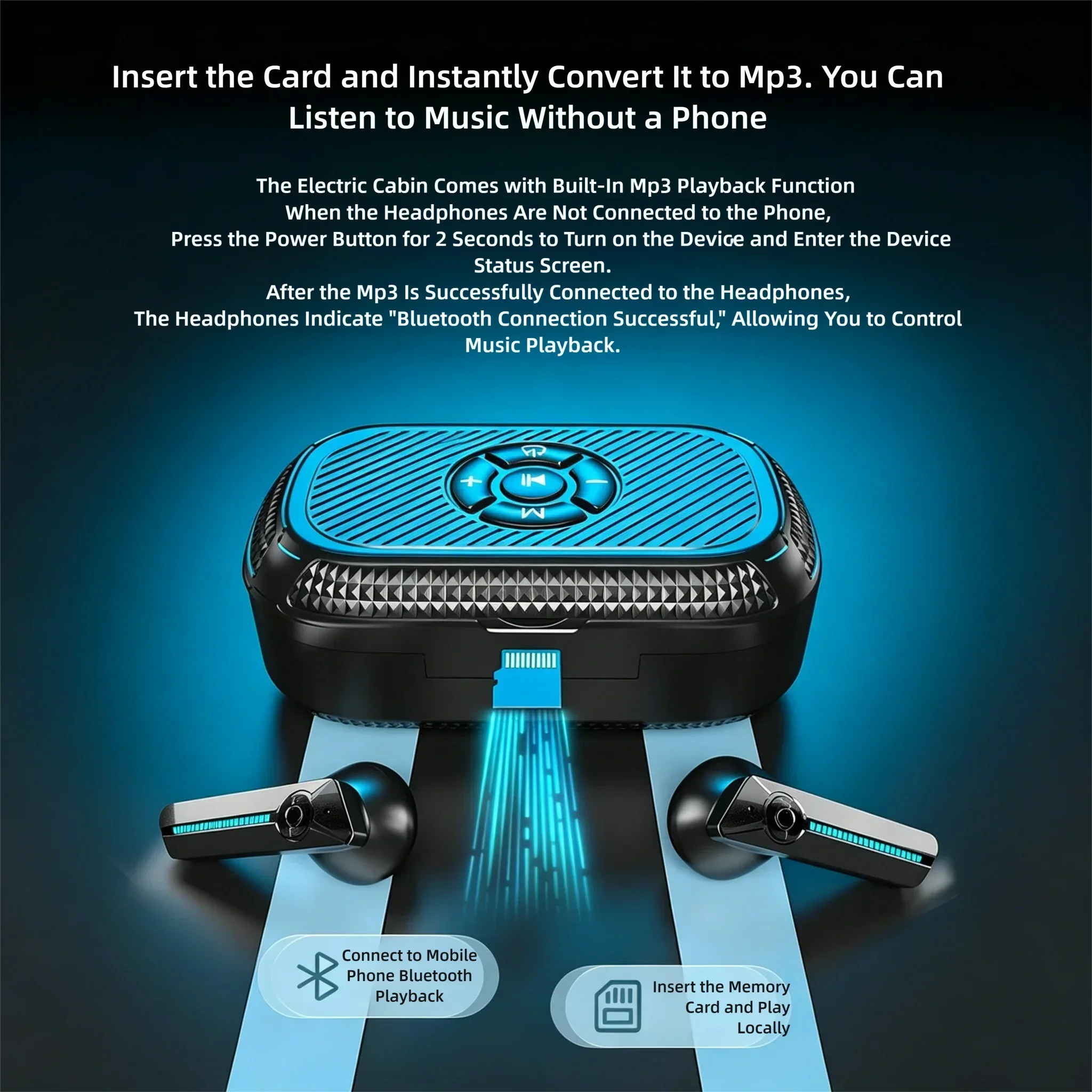 

MP3 Player Wireless Earbuds,Bluetooth 5.3 Headphones with TF Card Slot,RGB Breathing Light,HIFI Stereo,Built-in Mic