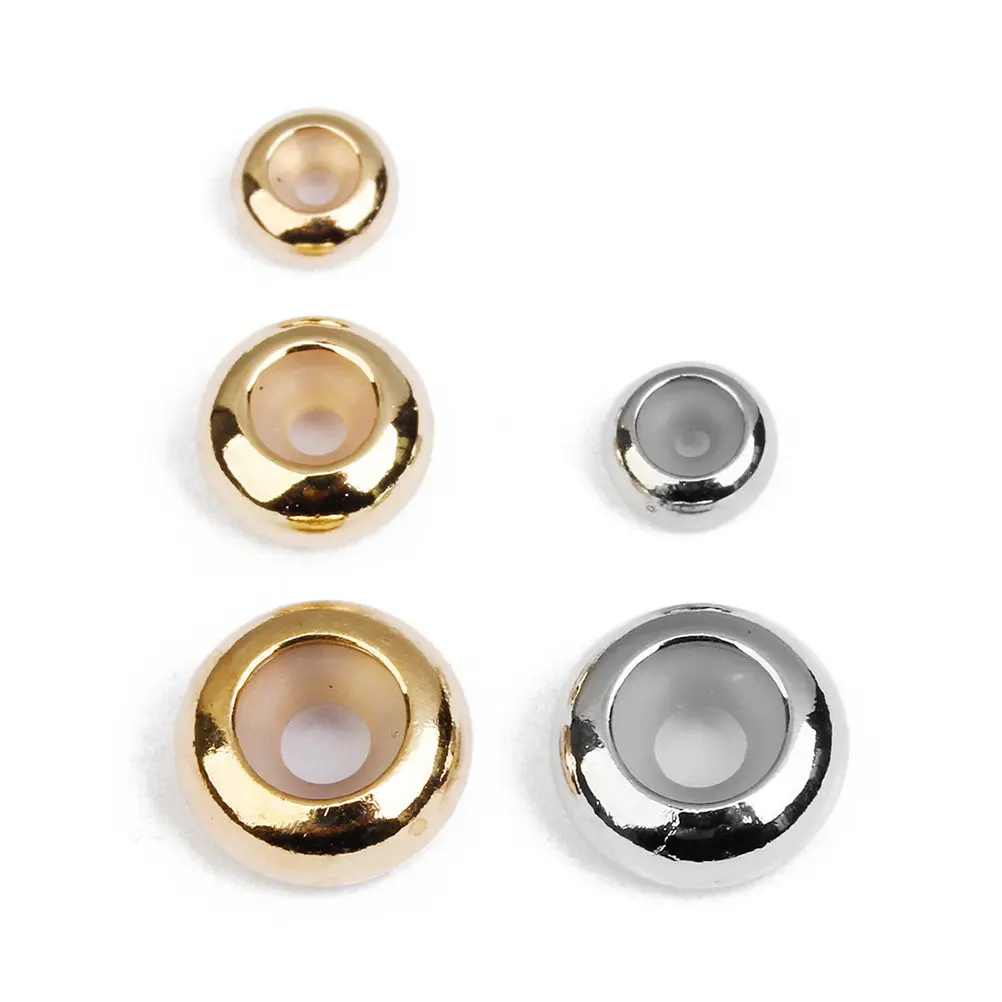 20Pcs Copper Base Silicone Ring Insert Positioning Beads DIY Jewelry Making Supplies External Diameter 6Mm Hole 1Mm Silver