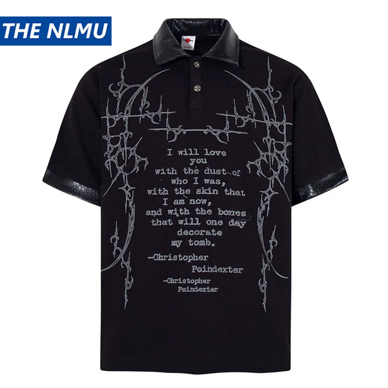 

Мужская рубашка-поло в темном стиле с буквенным принтом, летняя, с коротким рукавом, с отложным воротником, повседневный топ