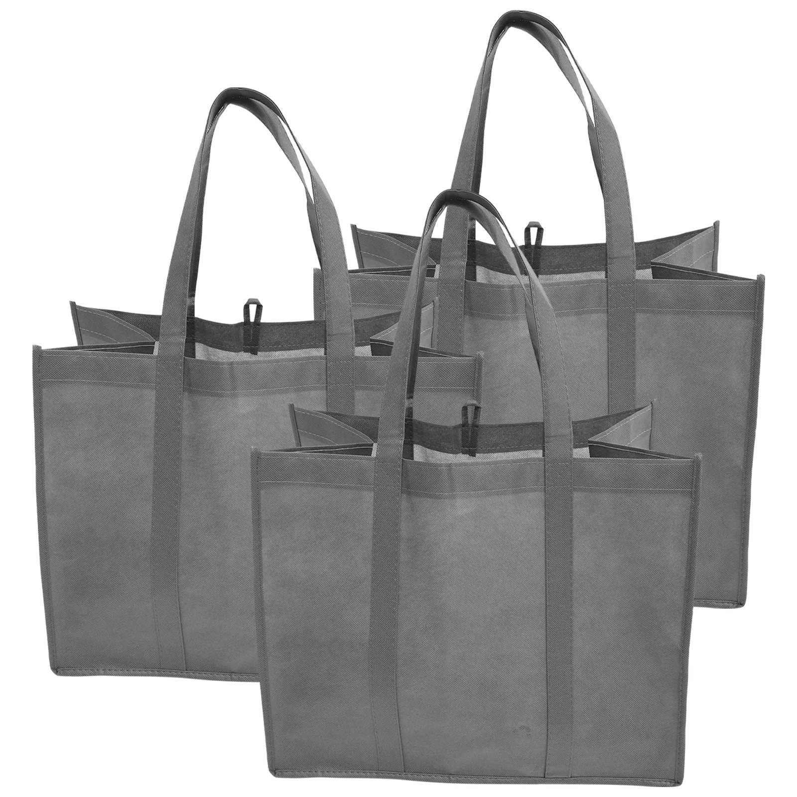 

3 Pcs Shopping Bag Set 41x26x33cm Gray Non Woven Tote Bags Large Capacity Foldable Reusable Cloth Grocery Storage Bag
