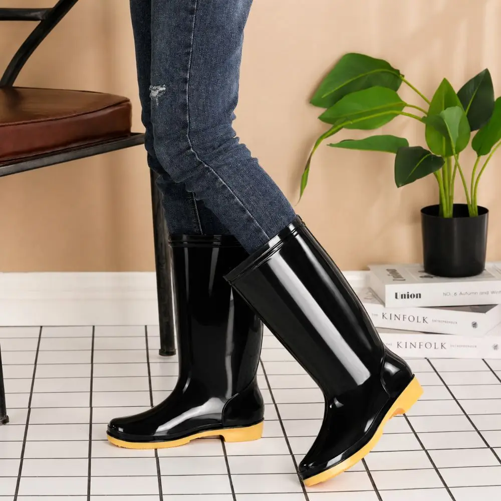 Rutschfeste Damen-Regenstiefel, hohe, wasserdichte Gartenschuhe, strapazierfähige, leichte Wasserschuhe für draußen, Küche, Arbeit – Detail 7