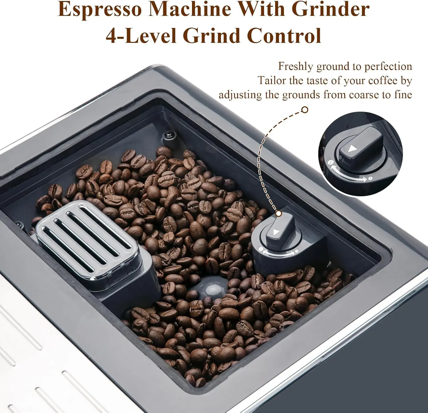 ماكينة صنع القهوة الأوتوماتيكية بالكامل مع مطحنة مدمجة 3 مستويات ماكينة قهوة اسبريسو/كابتشينو/لاتيه/أمريكانو مع التنظيف الذاتي