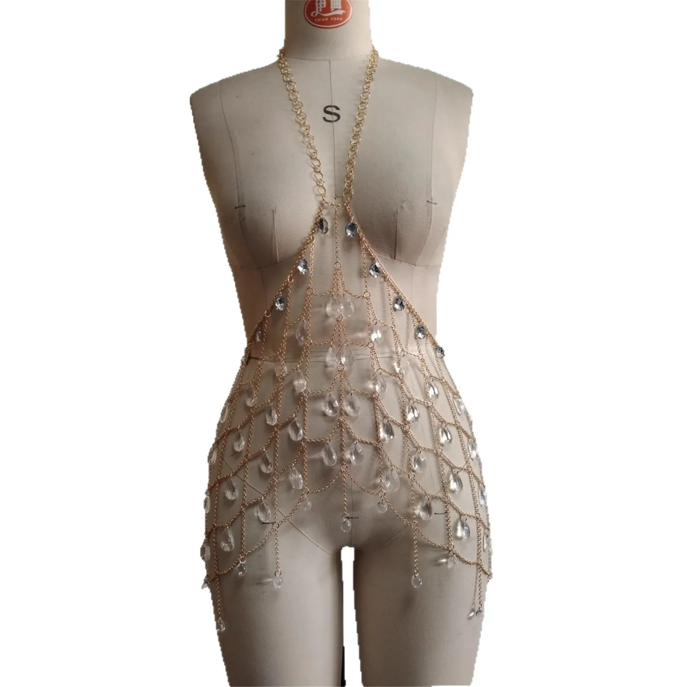 

Versatile Tank Tops for Sexy Western Beauties Multi-Layer Gemstone Pendant Blouse with Chain Corset Waist Chain