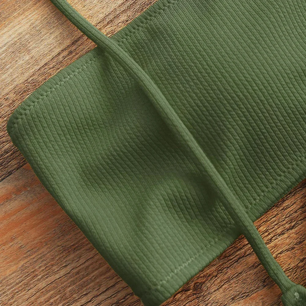 Geribbelde tweedelige badpak dames hoog uitgesneden monokini string badmode eendelig badpak twee stukken bikini set badpak zwemmen