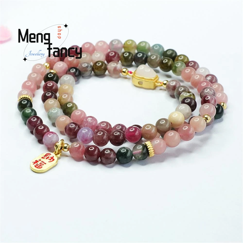 Natural Brazilian Tourmaline Exquisite Elegant Simple High-grade Multi Loop Bracelet Crystal Luxury Fashion Jewelry Holiday Gift