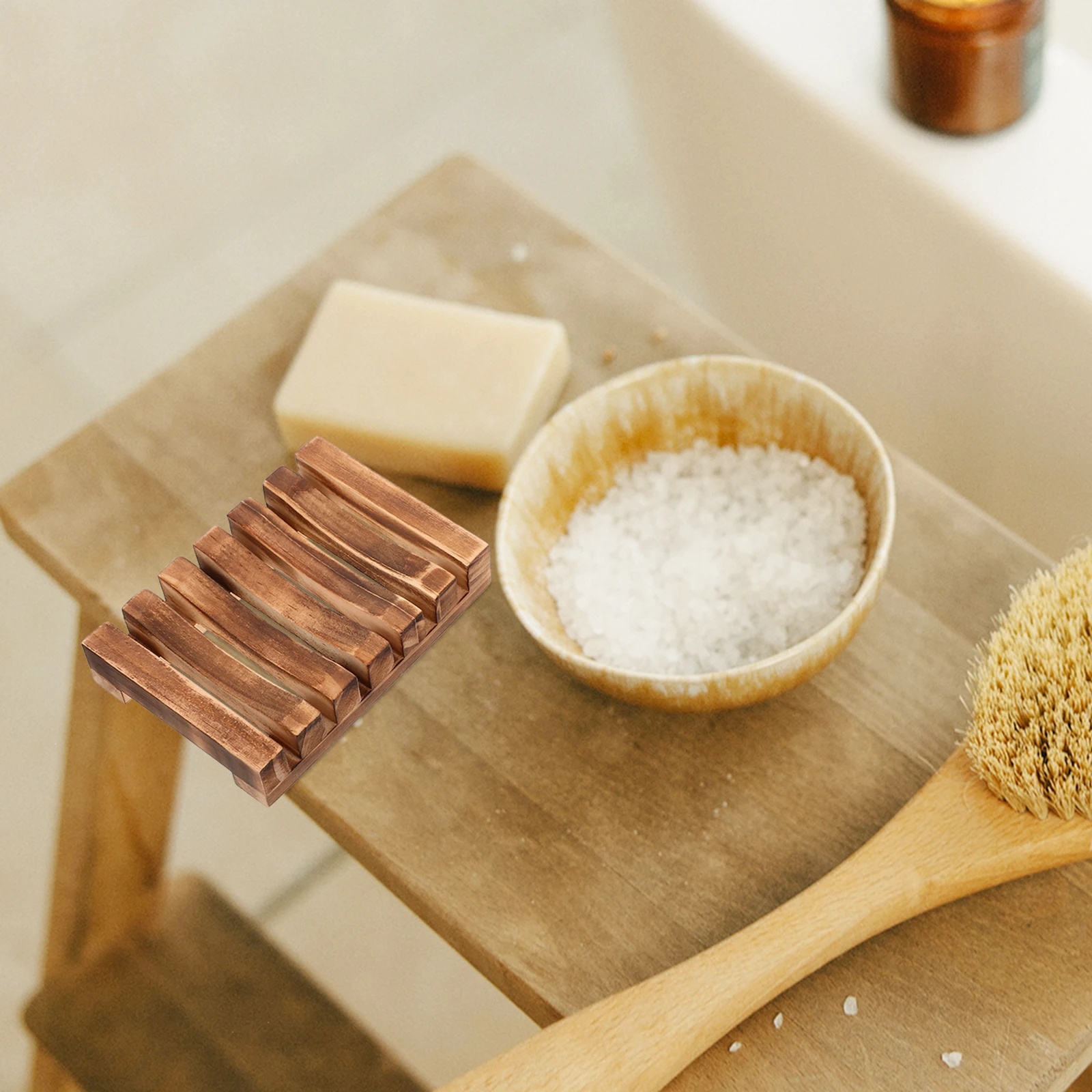 

3pcs Solid Wood Holder Tray for Bathroom Drainage Rack Natural Retro Design Easy Clean Drain Dish Bathtub Toilet Home