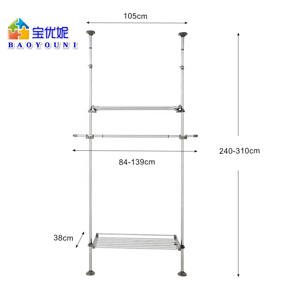 Stojak na ubrania teleskopowe od podłogi do sufitu System pułek oszczędność miejsca DIY montaż regulowana szafa z szyna na ubrania