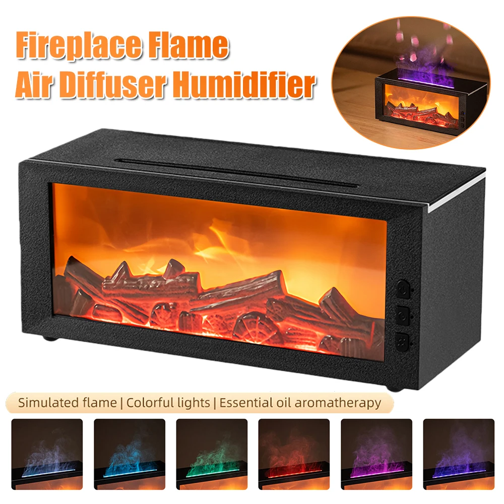 

Увлажнитель воздуха с эффектом пламени камина, 7 цветов, диффузор для эфирных масел, аромадиффузор для спальни, гостиной, офиса