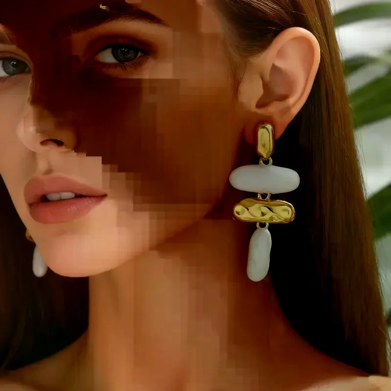 2026 New Exaggerated Retro Gold Color Enamel Drop Glaze Wine Red Stitching Metal Earrings Fashion Metal Jewelry
