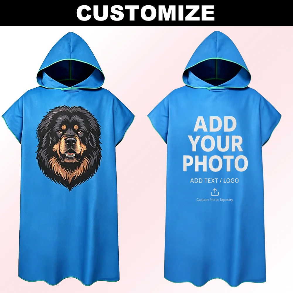 Custom Quick Dry Changing Robe Personalized Hooded Bathrobe Absorbent Bath Towel Swimming Fitness Surf Beach Cover Up
