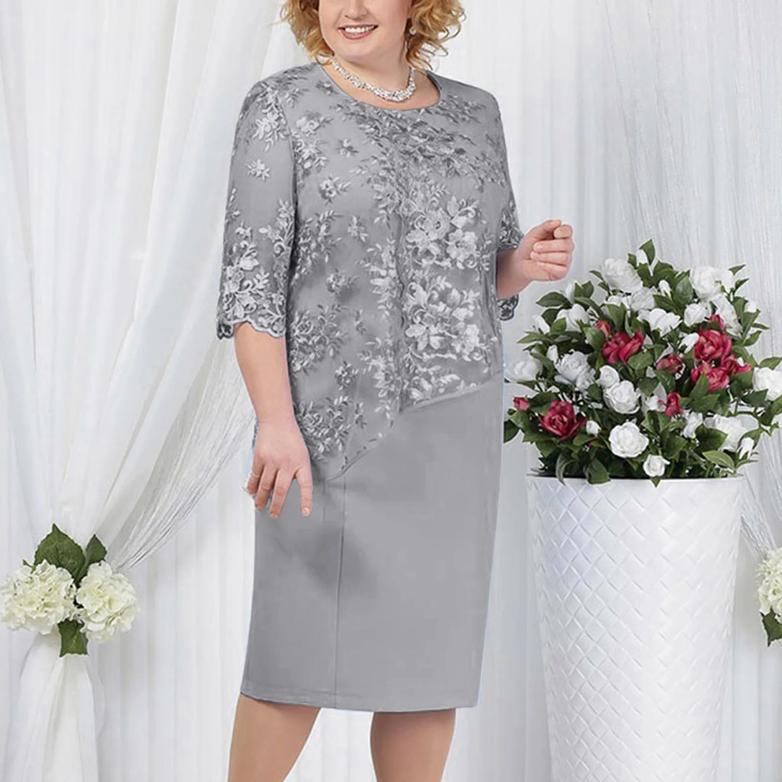 Robe mi-longue courte brodée florale pour femmes, robes élégantes pour dames, soirée cocktail, grande taille, 2024