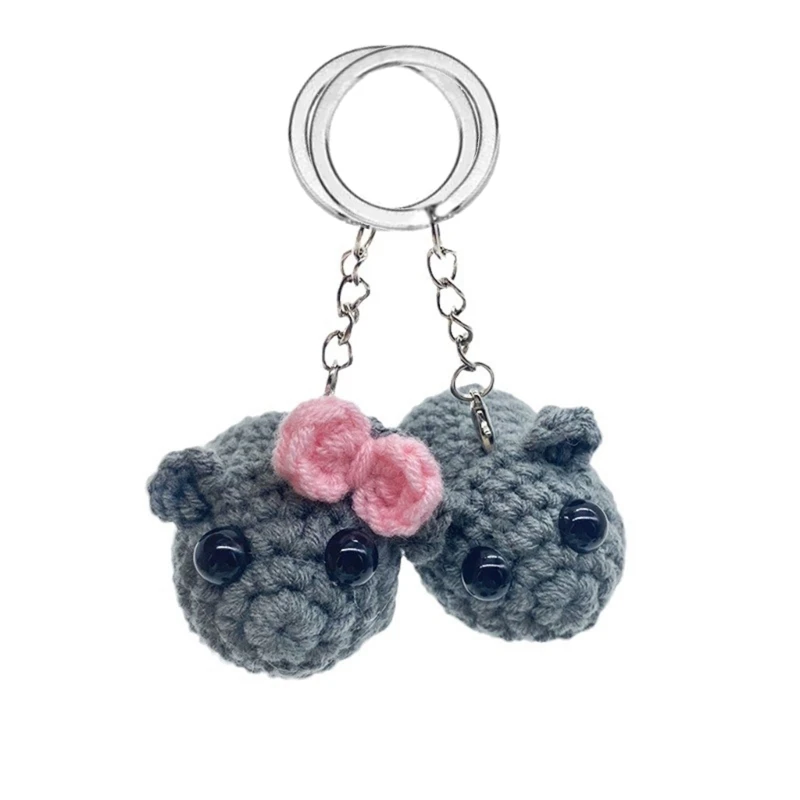 Fashionable Crochet Sad Hamster Keychain Charm Pendant Portable Key Holder Pair 2 Pieces Set Memorable Gift for Dropship