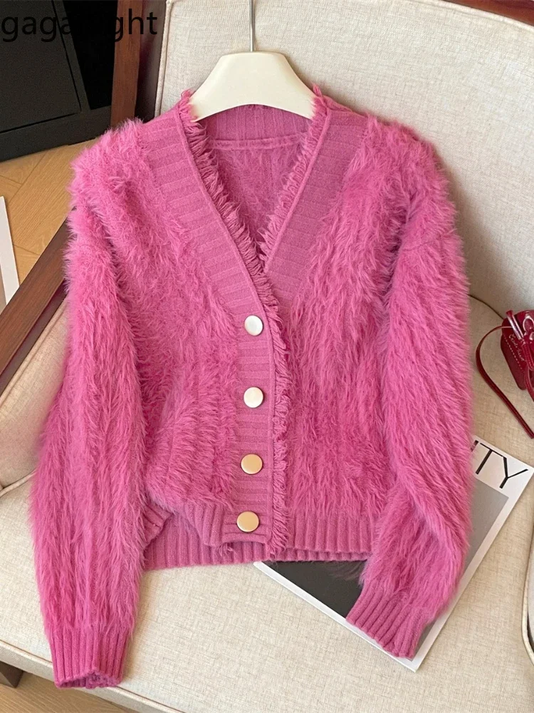 

Gaganight Women French Style Mink Fur Coat Autumn Winter 2024 Solid Color Gentle Elegant High End Short Knitted Cardigan Female